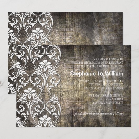 Rustic Grunge Floral Wedding Invitation Kaart (Voorkant / Achterkant)