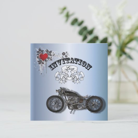 Rustic grunge Motorcyle Biker Bruiloft Aankondiging (Staand voorkant)