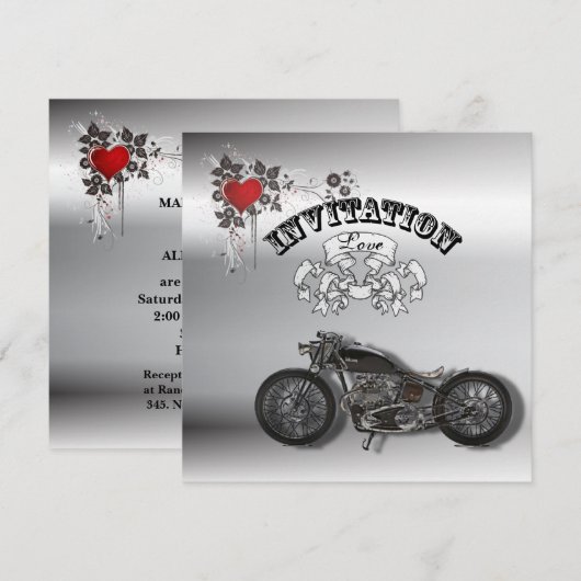 Rustic grunge Motorcyle Biker Wedding Kaart (Voorkant / Achterkant)