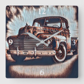 Rustic Grunge Truck - Een  schoonheid Vierkante Klok (Voorkant)