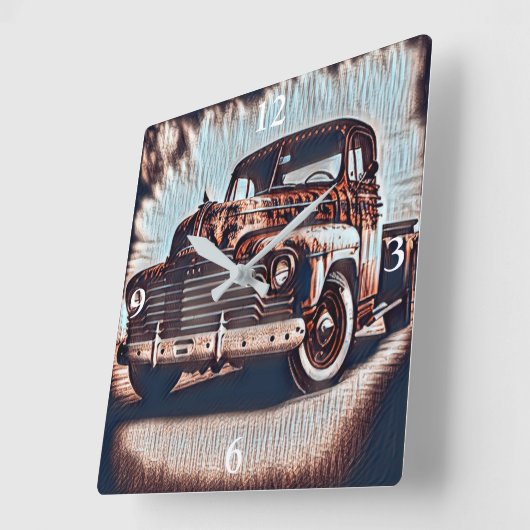 Rustic Grunge Truck - Een schoonheid Vierkante Klok (Hoek)