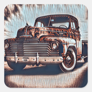 Rustic Grunge Truck - Een  schoonheid Vierkante Sticker