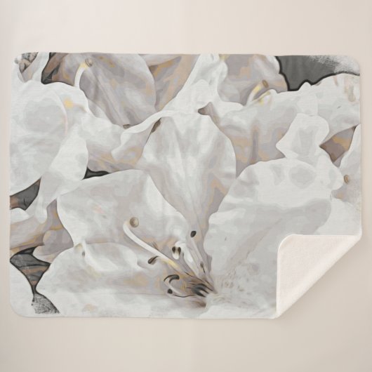 ** Rustic Grunge Witte Azalea Bloemen Neutraal Sherpa Deken (Voorkant (horizontaal))