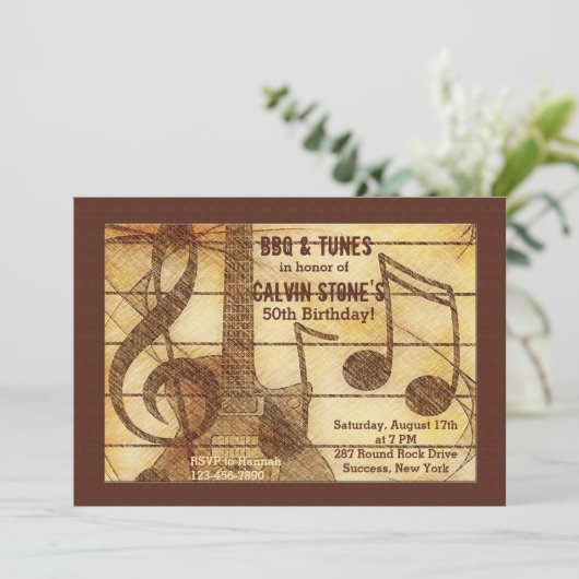 Rustic Guitar Invitation Kaart (Staand voorkant)