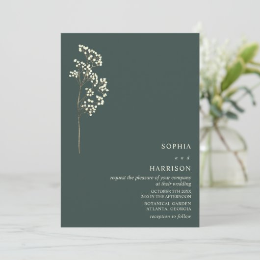 Rustic Gypsophila Emerald Fall Wedding 2 Kaart (Staand voorkant)