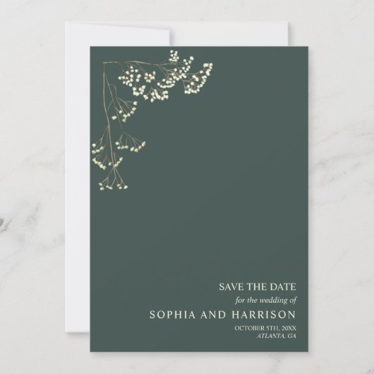 Rustic Gypsophila Emerald Wedding Save The Date (Voorkant)