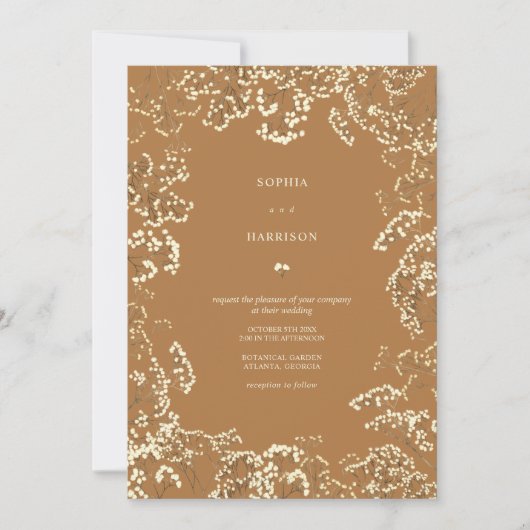 Rustic Gypsophila Goldenrod Fall Wedding Kaart (Voorkant)