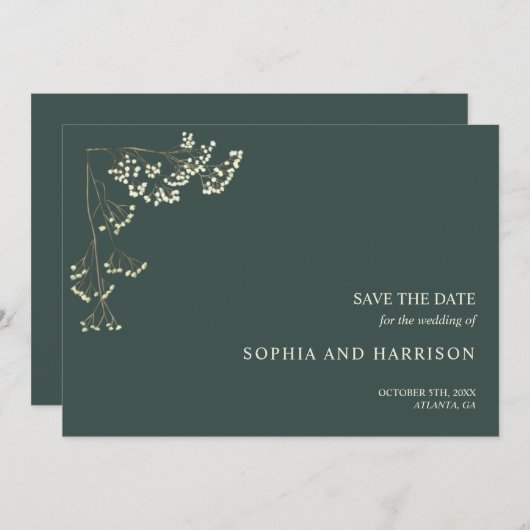Rustic Gypsophila Green Wedding Save the Date (Voorkant / Achterkant)