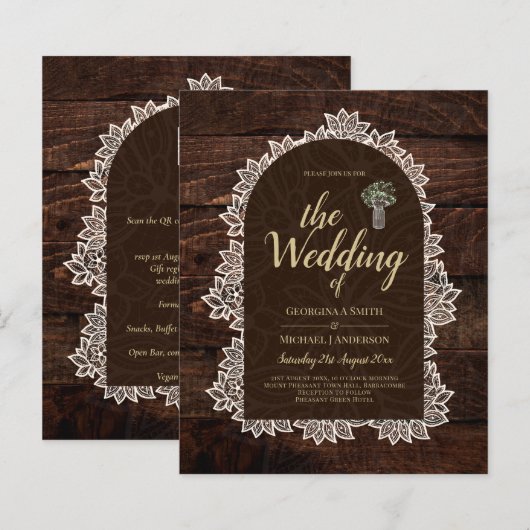 Rustic Gypsophila Lace PHOTO WEDDING INVITATION (Voorkant / Achterkant)