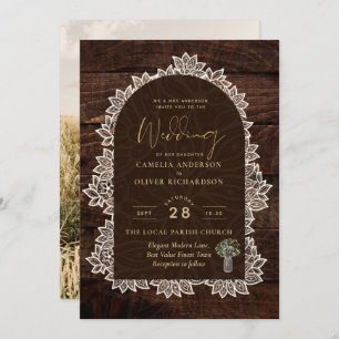 Rustic Gypsophila Lace PHOTO WEDDING INVITATION Kaart