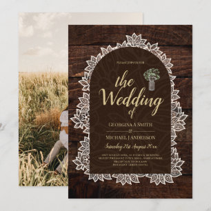 Rustic Gypsophila Lace PHOTO WEDDING INVITATION Kaart