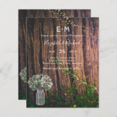 Rustic Gypsophila Lights Mason Jars BUDGET Invite (Voorkant / Achterkant)