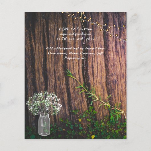 Rustic Gypsophila Lights Mason Jars BUDGET Invite (Achterkant)