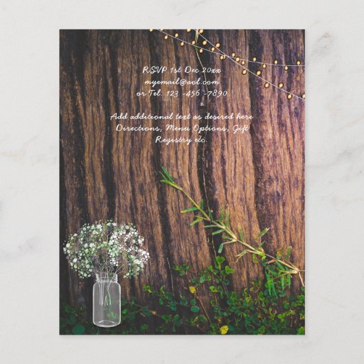 Rustic Gypsophila Lights Mason Jars BUDGET Invite Flyer (Achterkant)