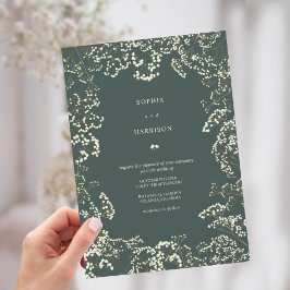 Rustic Gypsophila Peacock Green Fall Wedding Kaart