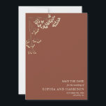 Rustic Gypsophila Terracotta Wedding Save the Data Save The Date<br><div class="desc">Illustratie van de adem van de zigeunerbaby in de linkerbovenhoek met de bijtende terracotta achtergrond en de witte tekst.</div>