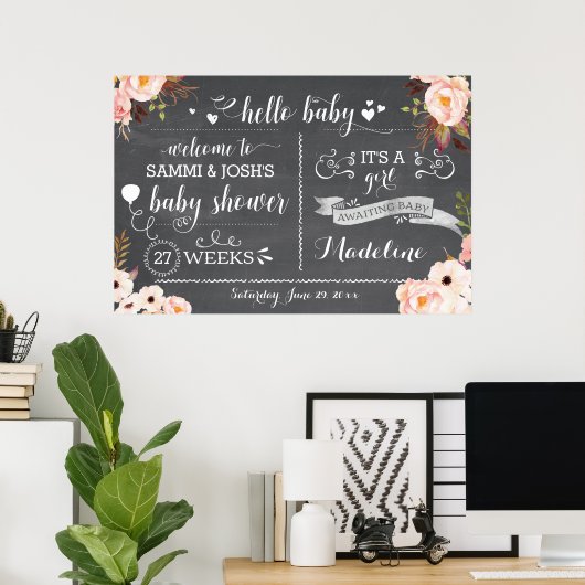 Rustic Hallo Baby Floral Baby shower Sign Poster (Thuiskantoor)
