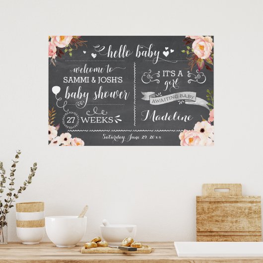 Rustic Hallo Baby Floral Baby shower Sign Poster (Keuken)