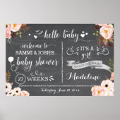 Rustic Hallo Baby Floral Baby shower Sign Poster (Voorkant)
