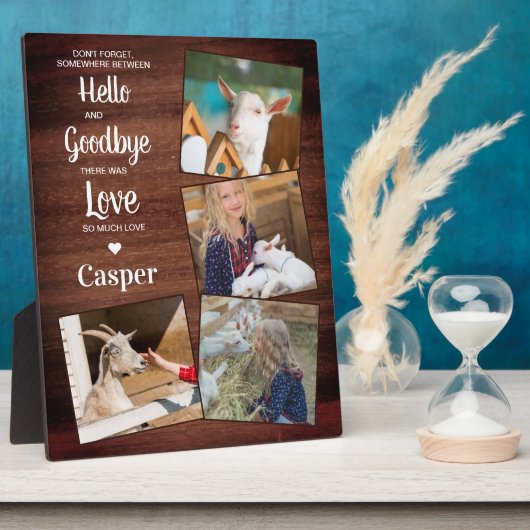 Rustic Hallo Goodbye Pet Memorial Keepslag 4 Foto Fotoplaat (Zijkant)