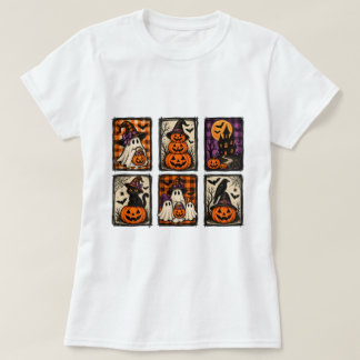 Rustic Halloween Grid Outfit Vintage Geest Pompoen T-shirt