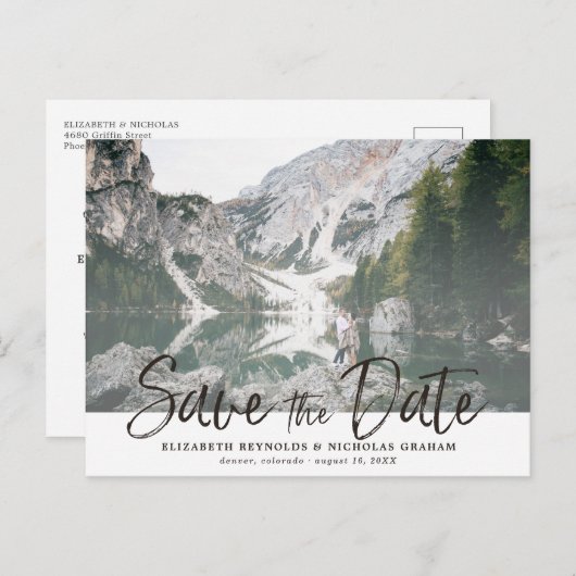 Rustic Hand die Foto sparen de Datum Briefkaart (Voorkant / Achterkant)