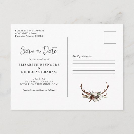 Rustic Hand die Foto sparen de Datum Briefkaart (Achterkant)