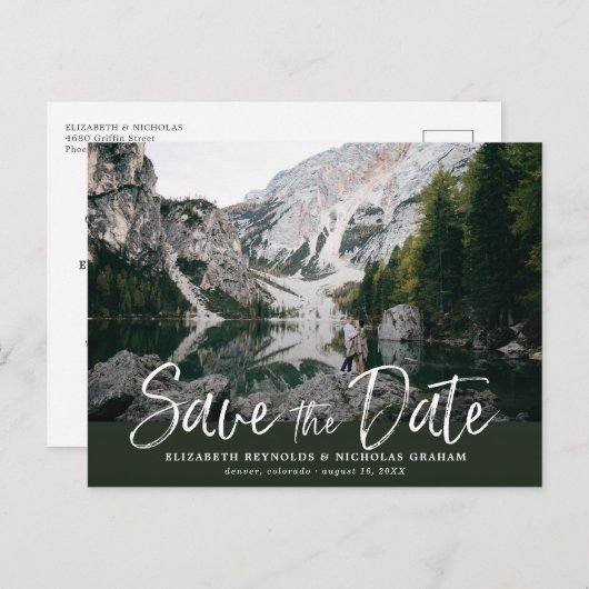 Rustic Hand die Foto sparen de Datum Briefkaart (Voorkant / Achterkant)