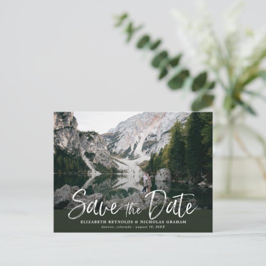 Rustic Hand die Foto sparen de Datum Briefkaart (Staand voorkant)