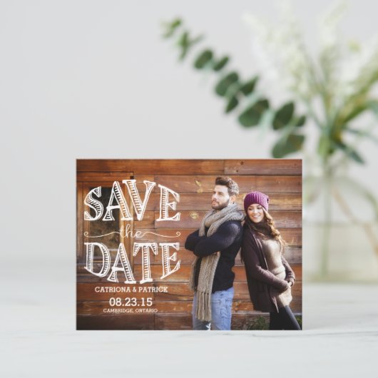 Rustic Hand die sparen het Briefkaart van de Datum (Staand voorkant)