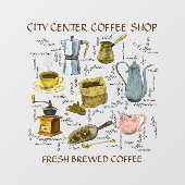 Rustic Hand Drawn Coffee Shop Art aanpassen Raamsticker (Vel)