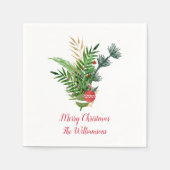 Rustic Hand Drawn Foliage Bouquet Merry kerst Servet (Voorkant)