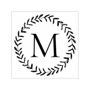 Rustic Hand Drawn Foliage met aangepast monogram Zelfinktende Stempel