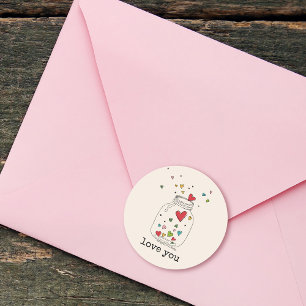 Rustic Hand Drawn Heart in Jar Love You Ronde Sticker