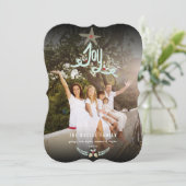 Rustic Hand Drawn Joy Calligraphy Foliage Photo Feestdagenkaart (Staand voorkant)