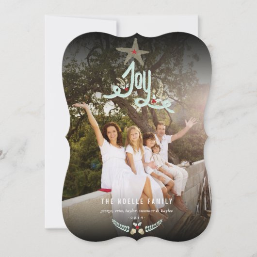 Rustic Hand Drawn Joy Calligraphy Foliage Photo Feestdagenkaart (Voorkant)