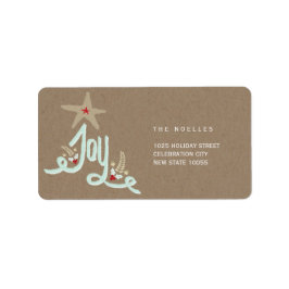 Rustic Hand Drawn Joy Calligraphy Holiday Adres Etiket