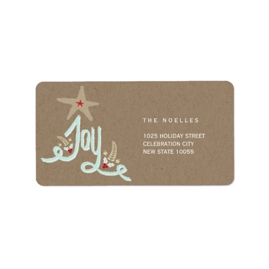 Rustic Hand Drawn Joy Calligraphy Holiday Adres Etiket (Voorkant)