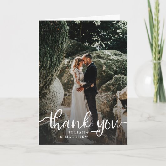 Rustic Hand Lettered Script Wedding Photo Bedankkaart (Voorkant)