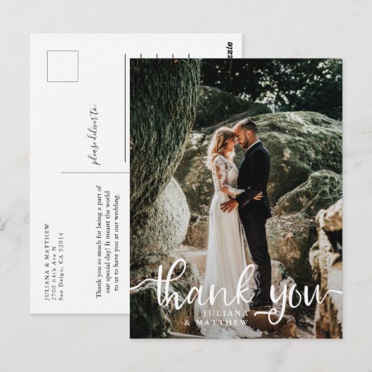 Rustic Hand Lettered Wedding Foto Hartelijk dank Briefkaart (Voorkant / Achterkant)