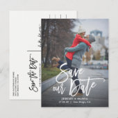 Rustic Hand Lettering Photo Save Our Date Briefkaa Aankondigingskaart (Voorkant / Achterkant)