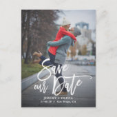 Rustic Hand Lettering Photo Save Our Date Briefkaa Aankondigingskaart (Voorkant)