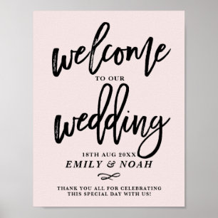 Rustic Hand Lettering Pink Welkom bij ons huwelijk Poster