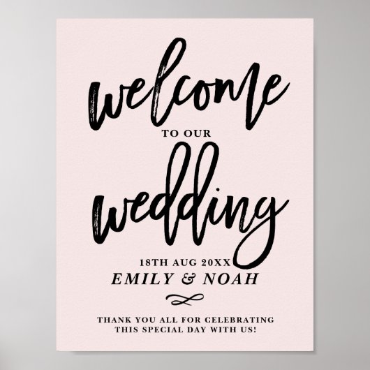 Rustic Hand Lettering Pink Welkom bij ons huwelijk Poster (Voorkant)