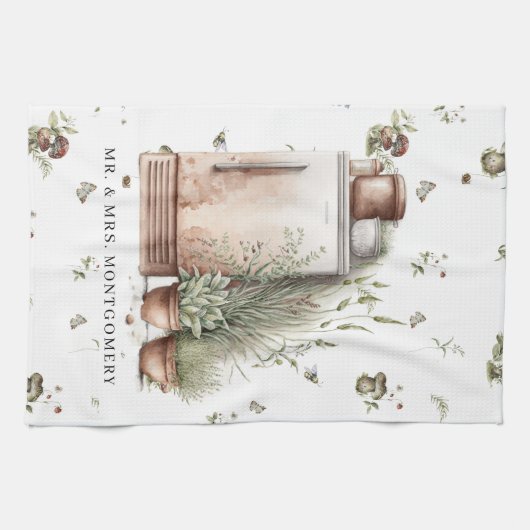 Rustic Hand Painted Country Kitchen Monogram Tea Theedoek (Horizontaal)