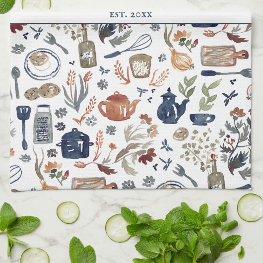 Rustic Hand Painted Country Kitchen Monogram Tea Theedoek (Gevouwen)