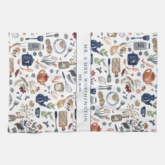 Rustic Hand Painted Country Kitchen Monogram Tea Theedoek (Horizontaal)