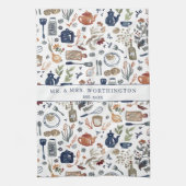 Rustic Hand Painted Country Kitchen Monogram Tea Theedoek (Verticaal)