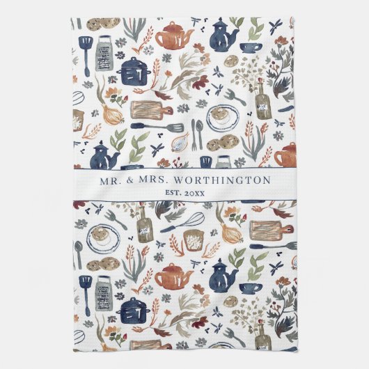 Rustic Hand Painted Country Kitchen Monogram Tea Theedoek (Verticaal)