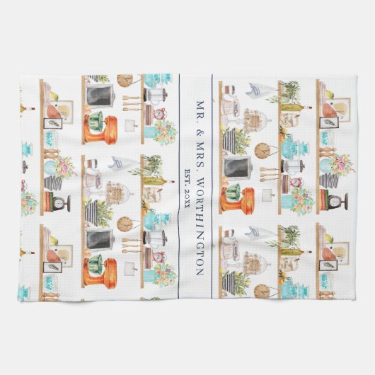 Rustic Hand Painted Country Kitchen Monogram Tea Theedoek (Horizontaal)